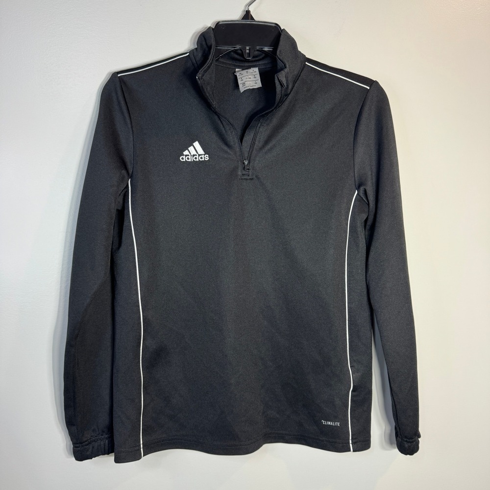 Adidas Black Climalite Long Sleeve‎ Quarter Zip Pullover Top Kids Size M Y11-12